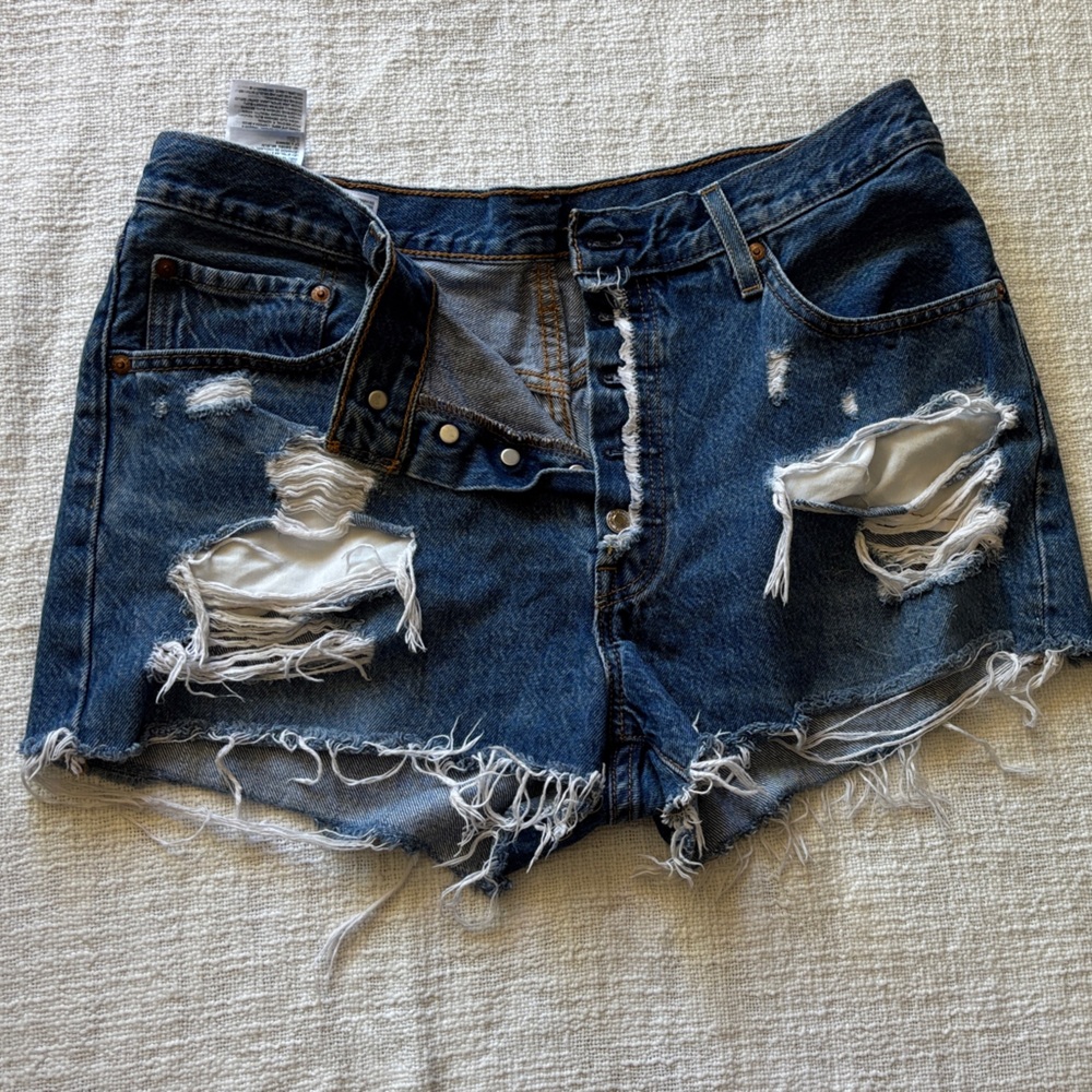 Levi's Distressed Dark Blue Jean Shorts